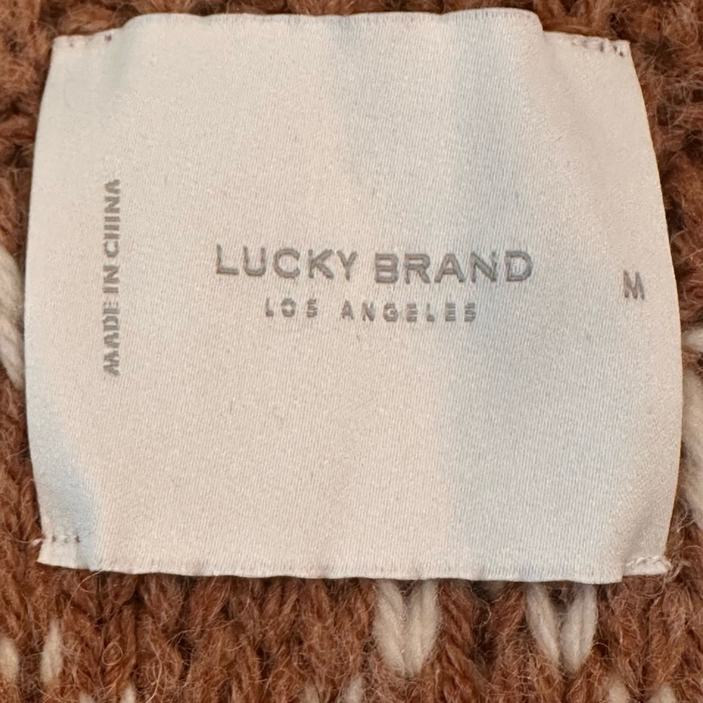 Lucky‎ Brand Fairsle Sweater Coatigan Caramel Cafe Women's Medium Wool Blend - Picture 8 of 11